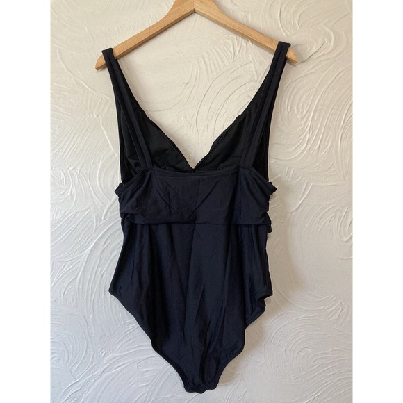 J. Crew Women’s Black Twist Front V Neck Swimsuit One Piece Size 16 - Picture 3 of 5